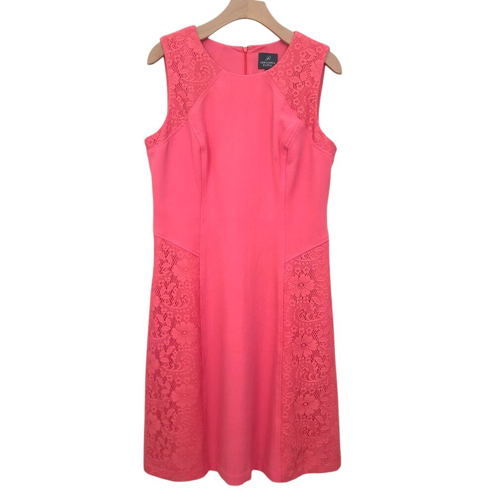 Anthropologie Adrianna Papell Sleeveless Midi Dress Womens Large/14 Coral Lace